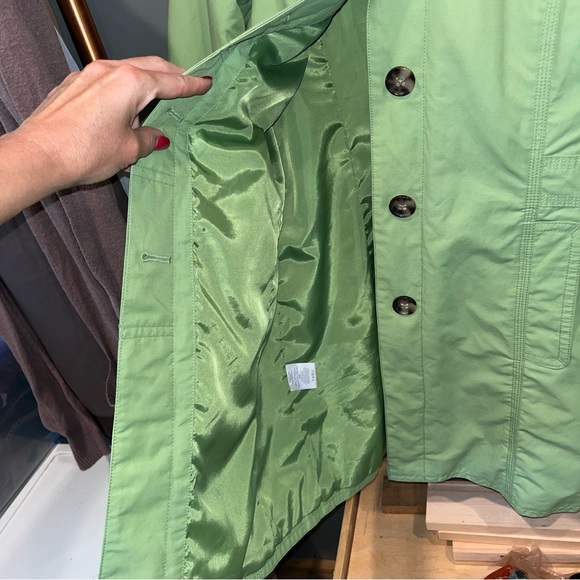 Eddie Bauer Lime GREEN TRENCH Coat HIDDEN BUTTONS Jacket lined Pockets 0373 LRG - Picture 12 of 16